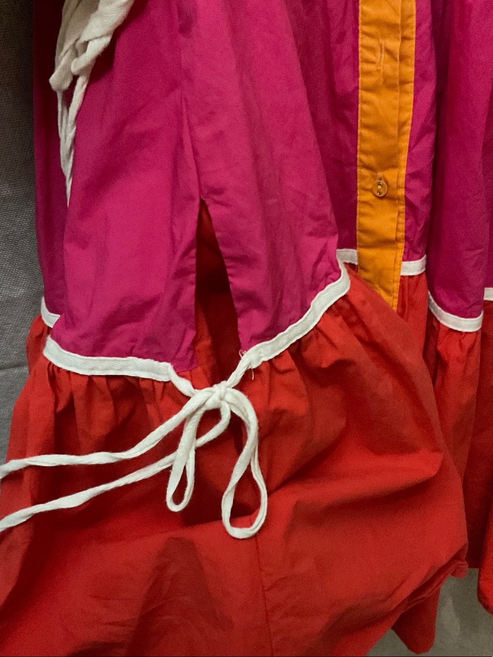 Sofie The Label-Colorblock Puff-Sleeve Tiered Dress - Orange, Pink, Red - Picture 5 of 5